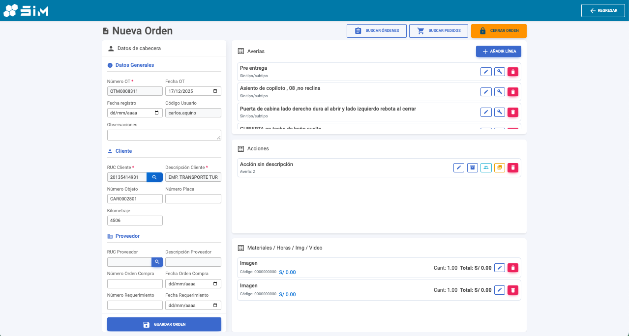 Órdenes de Trabajo SIM ERP